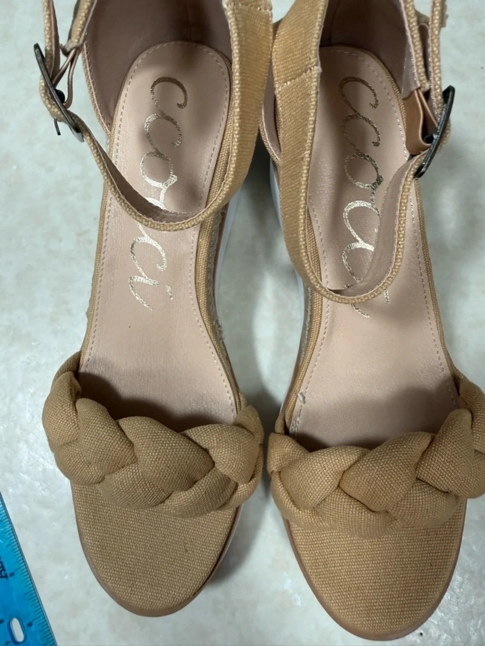 Ccocci Paloma Camel/Tan Braided Canvas Wedge Sandals 10